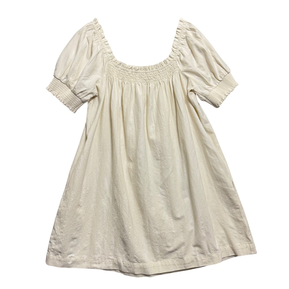 Free People Mila Mini Dress Womens Large Ivory White NWT Smocked Puff Sleeve - Picture 6 of 11